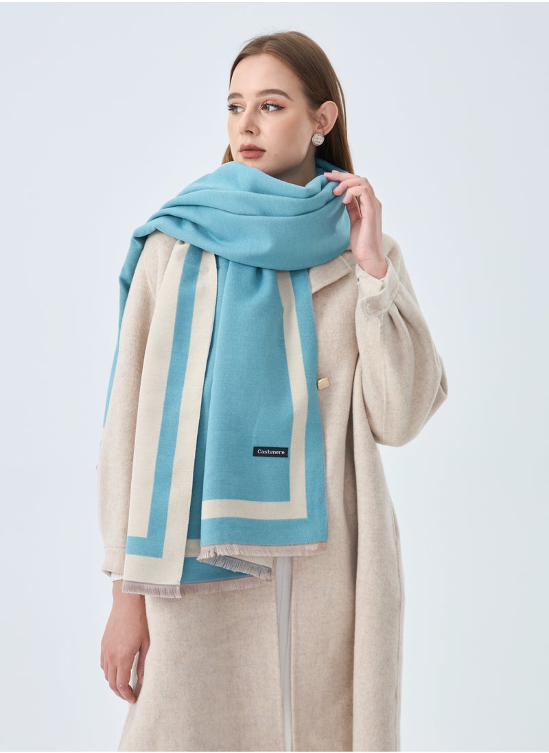Sky cashmere - Wool Reversible Scarf Line on Border - Image 1