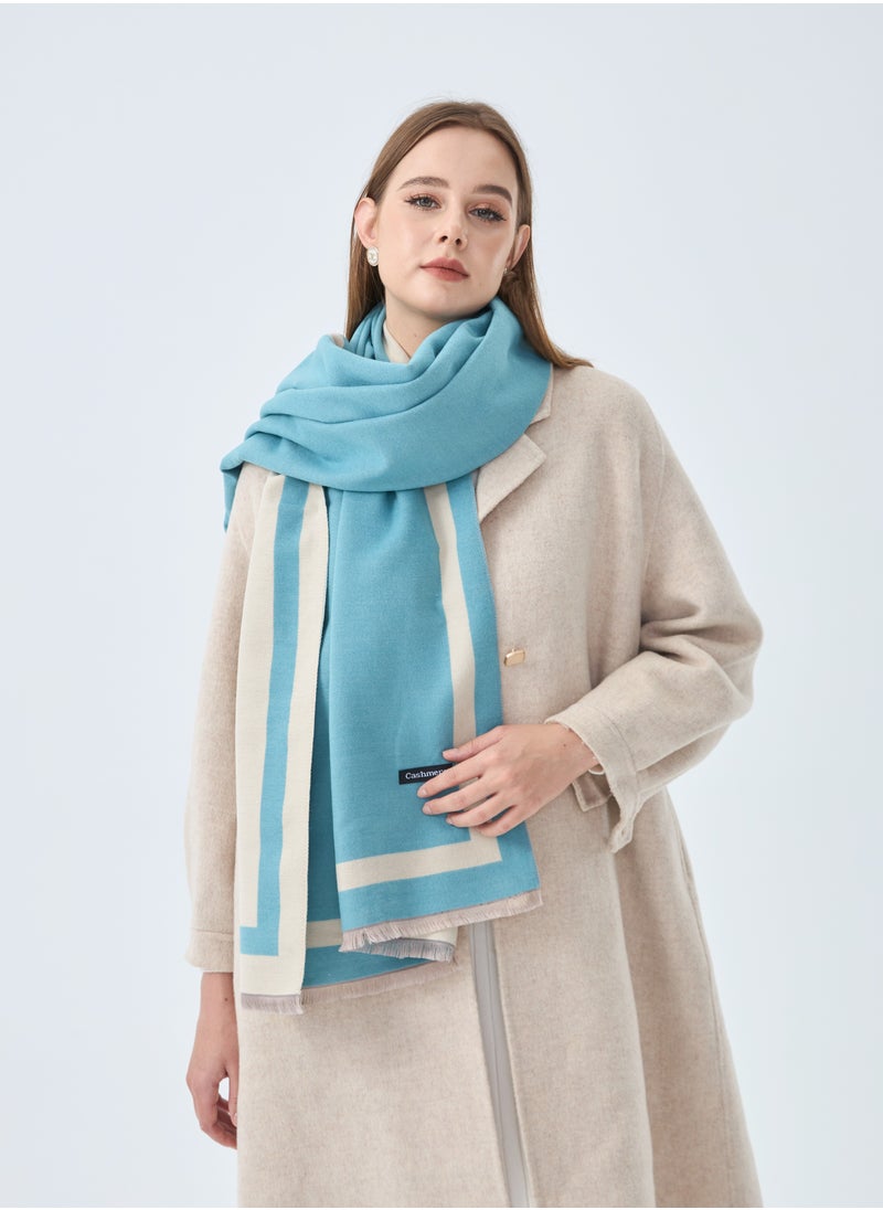 Sky cashmere - Wool Reversible Scarf Line on Border - Image 1