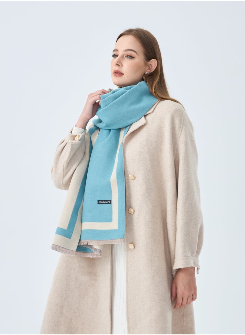 Sky cashmere - Wool Reversible Scarf Line on Border - Image 1