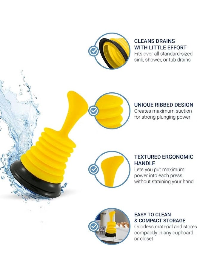 Mini Sink Plunger 2-Pack - Short Handle Kitchen Drain Plunger - Strong Suction for Unclogging Slow Sinks, Drains, Tubs, Showers - Yellow - Image 2