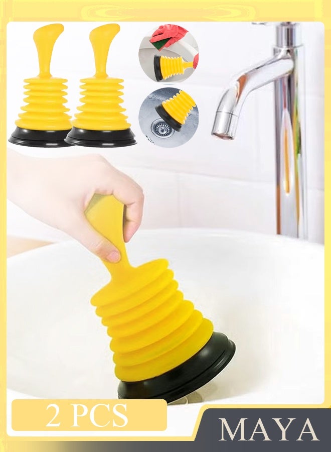 Mini Sink Plunger 2-Pack - Short Handle Kitchen Drain Plunger - Strong Suction for Unclogging Slow Sinks, Drains, Tubs, Showers - Yellow - Image 1