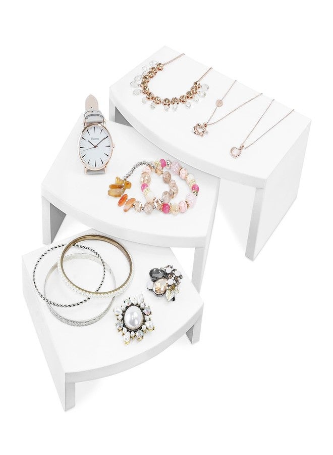 MOOCA 3-Piece Wooden Jewelry Display Risers - Multi-Function Retail Stands for Rings, Watches, Necklaces, Bracelets, and More - Various Heights, White Color - Image 1