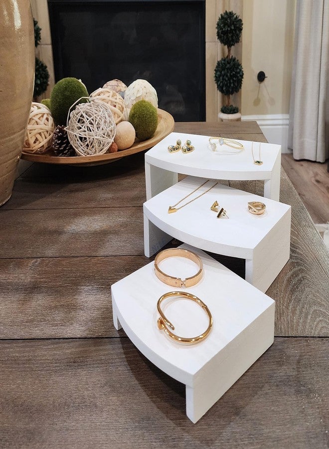 MOOCA 3-Piece Wooden Jewelry Display Risers - Multi-Function Retail Stands for Rings, Watches, Necklaces, Bracelets, and More - Various Heights, White Color - Image 5