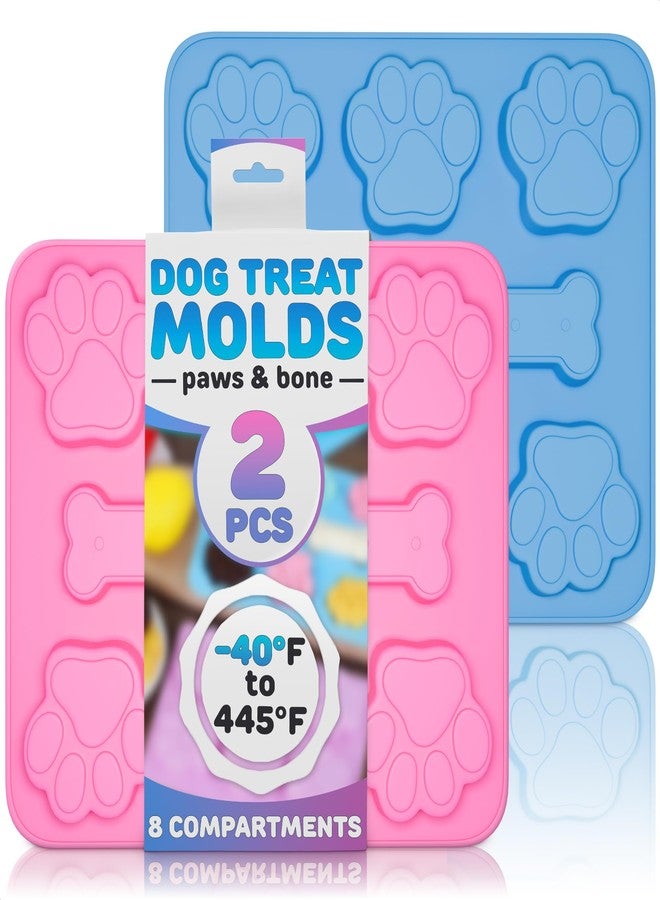 ZOKLU 2 Pcs Dog Treat Molds for Baking and Freezing - Bone & Paw Shaped Silicone Dog Treat Mold, Non-Sticking, Blue & Pink - Easy Release Design for Homemade Candies, Gingerbreads, Pudding and Jelly Sweets - Image 1