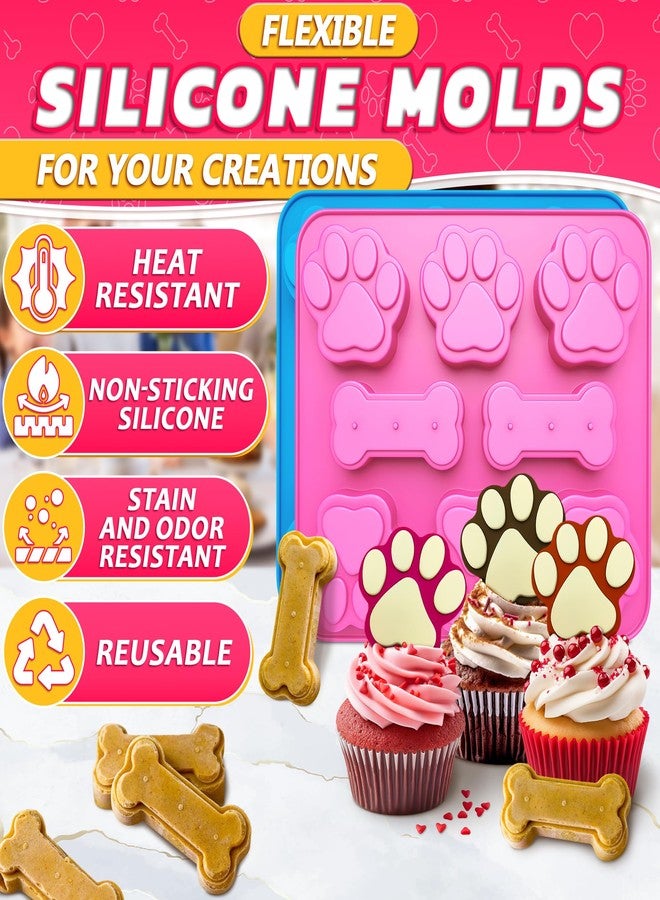 ZOKLU 2 Pcs Dog Treat Molds for Baking and Freezing - Bone & Paw Shaped Silicone Dog Treat Mold, Non-Sticking, Blue & Pink - Easy Release Design for Homemade Candies, Gingerbreads, Pudding and Jelly Sweets - Image 3
