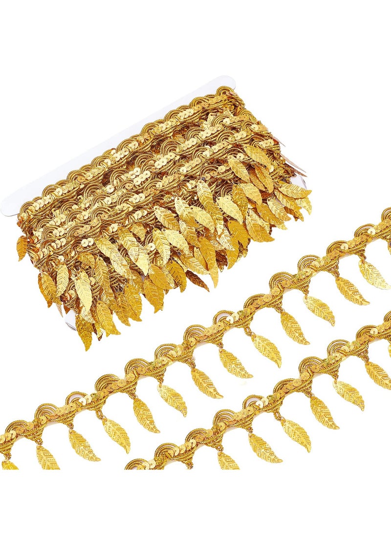 Excefore Bow Tie Shaped Sequin Tassel Trim, 10 Yards Leaf Shape Gold Tassel Trim, 2 Inch Width Belly Dance Tassels Trim Fringe Lace, Tassel Fringe Trim for Clothing Belt Hat Decoration Sewing (Gold) - Image 1