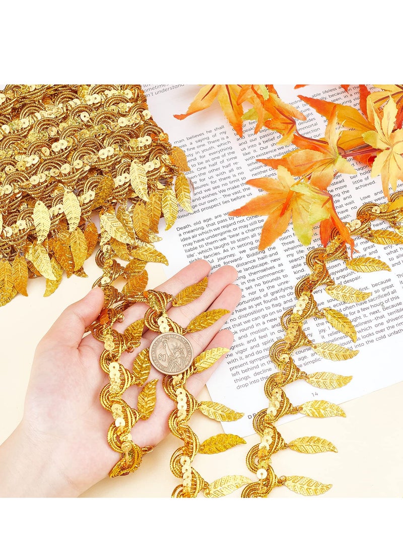 Excefore Bow Tie Shaped Sequin Tassel Trim, 10 Yards Leaf Shape Gold Tassel Trim, 2 Inch Width Belly Dance Tassels Trim Fringe Lace, Tassel Fringe Trim for Clothing Belt Hat Decoration Sewing (Gold) - Image 4