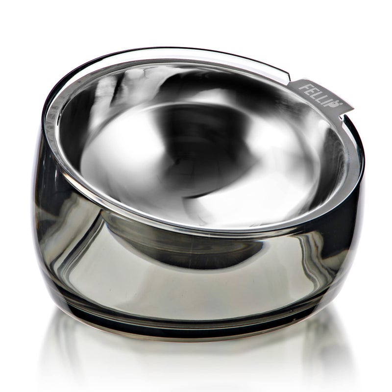 Felli Pet Oblik Acrylic Raised Dog Food Water Bowl Stainless Steel Slanted Oval Dish for Short Leg Puppy & Small Medium Pet, Elevated Tilted Metal Feeder (Smoky, 1.5 Cups Oval Dish) - Image 1