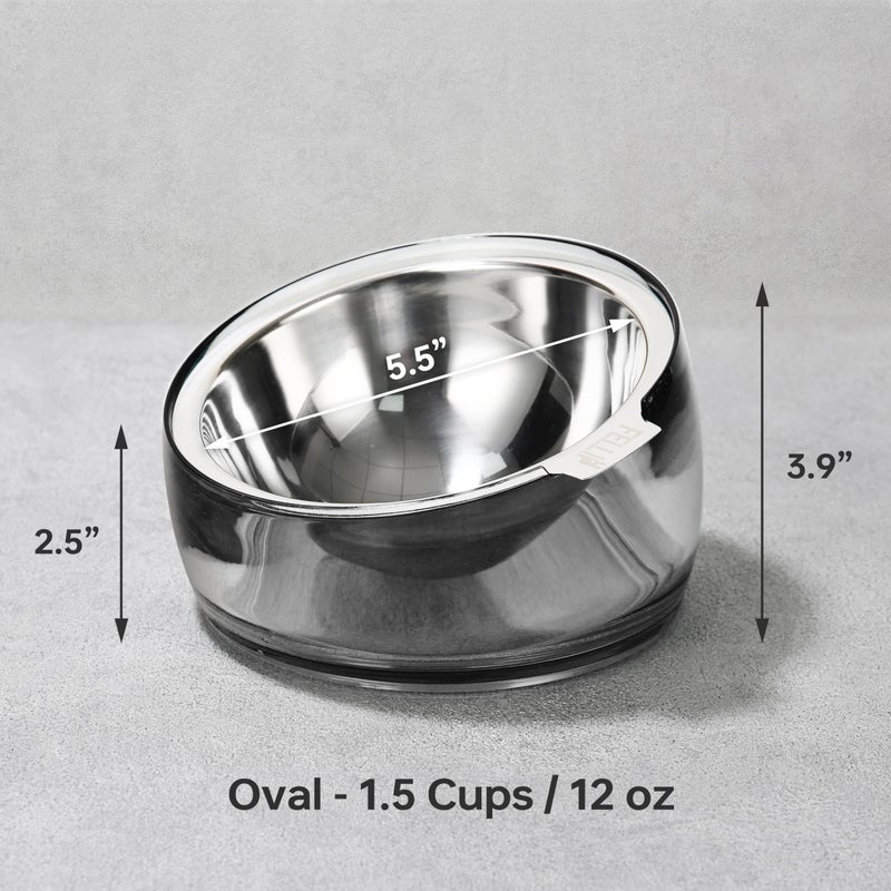Felli Pet Oblik Acrylic Raised Dog Food Water Bowl Stainless Steel Slanted Oval Dish for Short Leg Puppy & Small Medium Pet, Elevated Tilted Metal Feeder (Smoky, 1.5 Cups Oval Dish) - Image 5