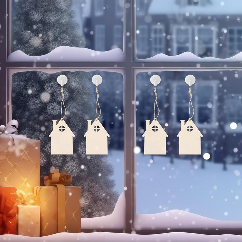 كلاراكو قطع منزل خشبي غير مكتمل من كلاركو، 20 قطعة من شرائح خشبية غير مطلية، زينة معلقة على شجرة عيد الميلاد، هدايا عيد الميلاد، قلادة للحرف اليدوية والفنية - Image 5