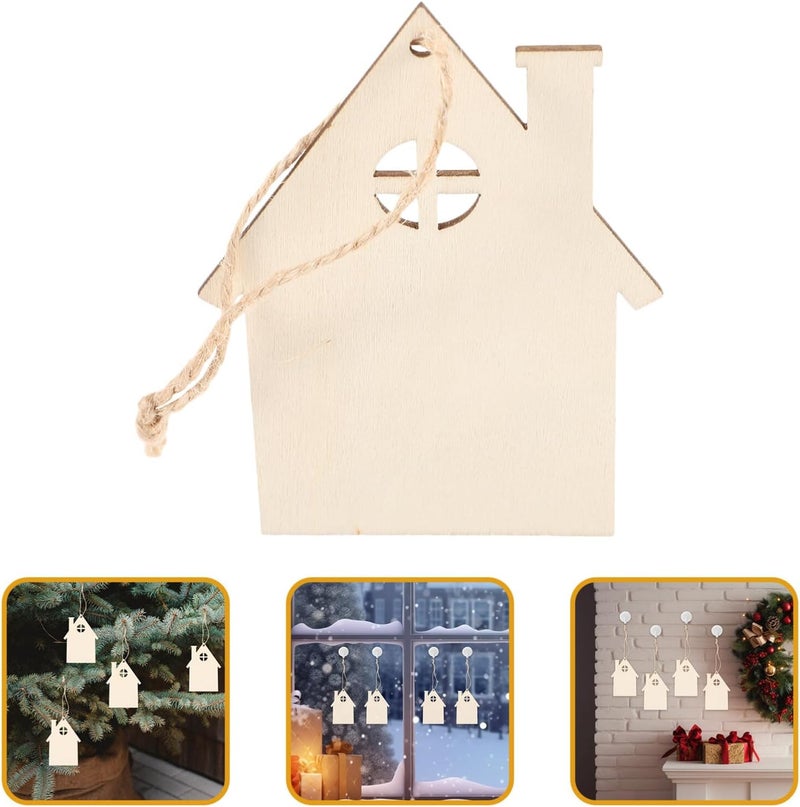كلاراكو قطع منزل خشبي غير مكتمل من كلاركو، 20 قطعة من شرائح خشبية غير مطلية، زينة معلقة على شجرة عيد الميلاد، هدايا عيد الميلاد، قلادة للحرف اليدوية والفنية - Image 4