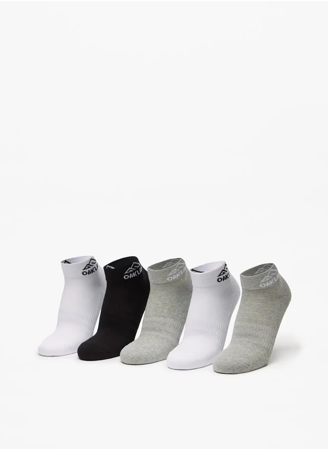 أوكلان Men's Logo Print Ankle Length Sports Socks - Set of 5