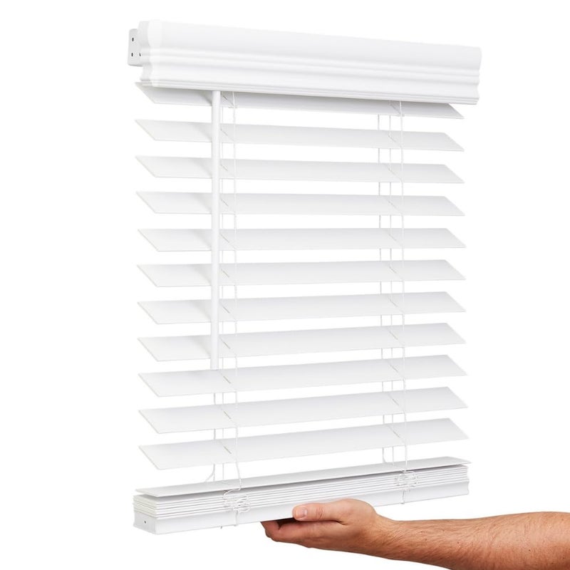 Lotus & Windoware Cordless, 2 Inch Faux Wood Blind, 35" Wide x 60" Long, Window Blinds, Blinds & Shades, Blinds for Indoor Windows, Embossed, Bright White - Image 1