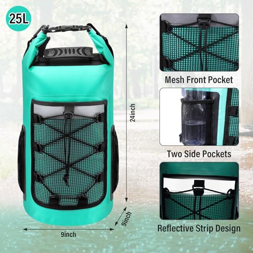Pimoys Dry Bag 25L Waterproof Backpack Dry Bags Kayak for Women Men Roll Top Outdoor Travel Bag for Boating Kayaking Fishing Hiking RaftingLake Blue - Image 3