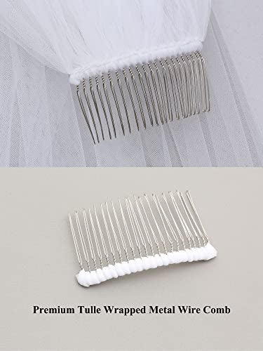 SAMKY 2T 2 Tier 1/8" Ribbon Edge Center Gathered Veil - Light Ivory Elbow Length 30" - Image 4