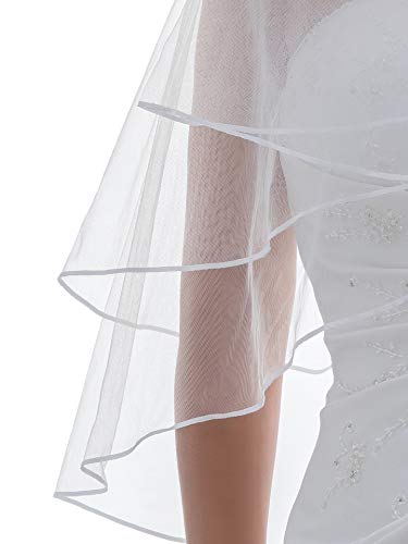 SAMKY 2T 2 Tier 1/8" Ribbon Edge Center Gathered Veil - Light Ivory Elbow Length 30" - Image 3