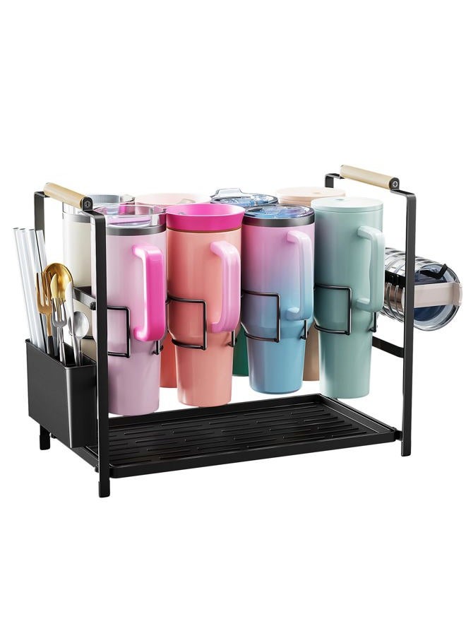 Housolution Water Bottle Organizer Drying Rack for 40 oz Tumbler with Handle, Multifunctional Cup Storage Holder Compatible with Stanley, Owala, Simple Modern and Other Brands, 8 Slots (Patented) - Image 1