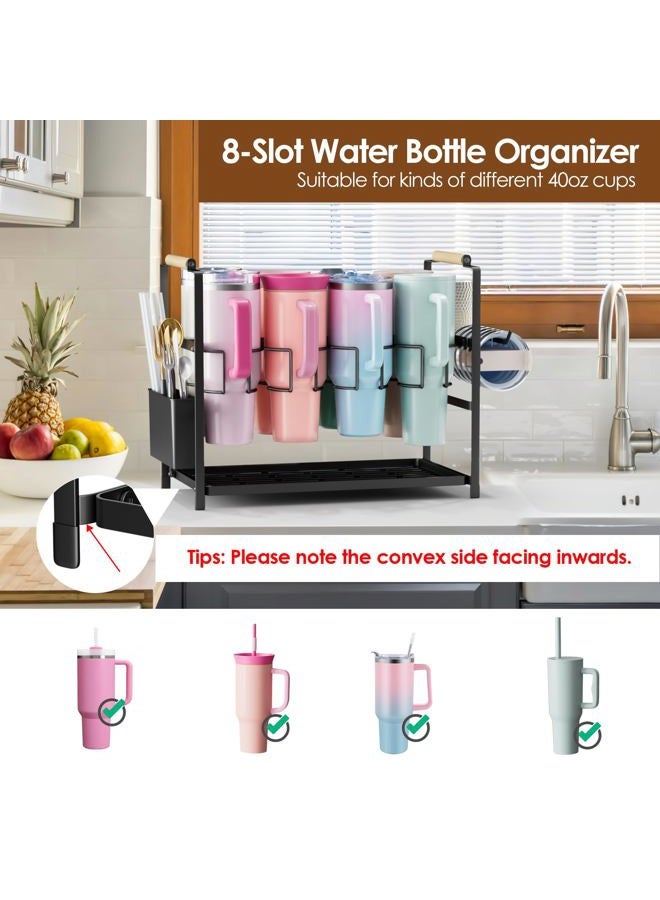 Housolution Water Bottle Organizer Drying Rack for 40 oz Tumbler with Handle, Multifunctional Cup Storage Holder Compatible with Stanley, Owala, Simple Modern and Other Brands, 8 Slots (Patented) - Image 2
