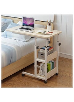 Generic Laptop Table Height Adjustable, Bed Table Tray Table with Wheels Mobile Computer Stand Bedside Table Portable Side Table for Bed Sofa Hospital Reading Eating (Maple Cherry Wood 80*40cm)  - Image 1