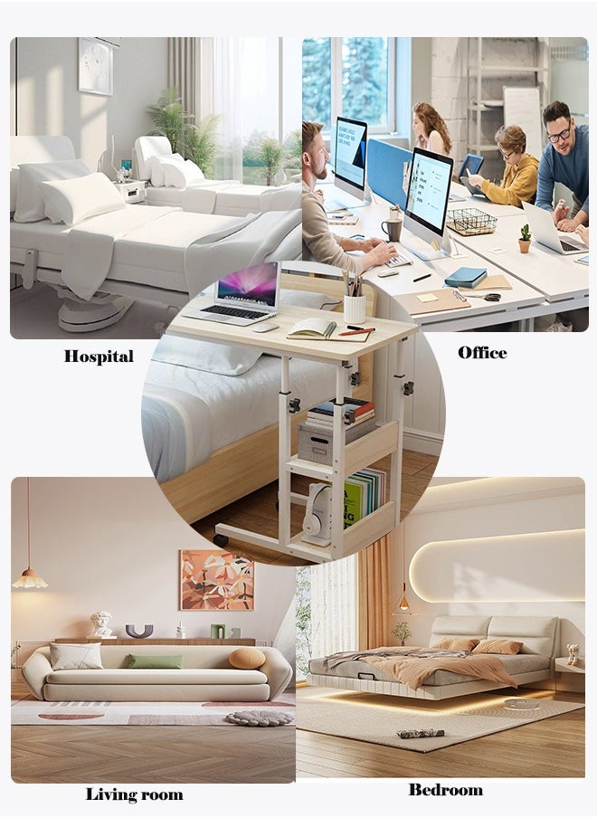 Generic Laptop Table Height Adjustable, Bed Table Tray Table with Wheels Mobile Computer Stand Bedside Table Portable Side Table for Bed Sofa Hospital Reading Eating (Maple Cherry Wood 80*40cm)  - Image 5