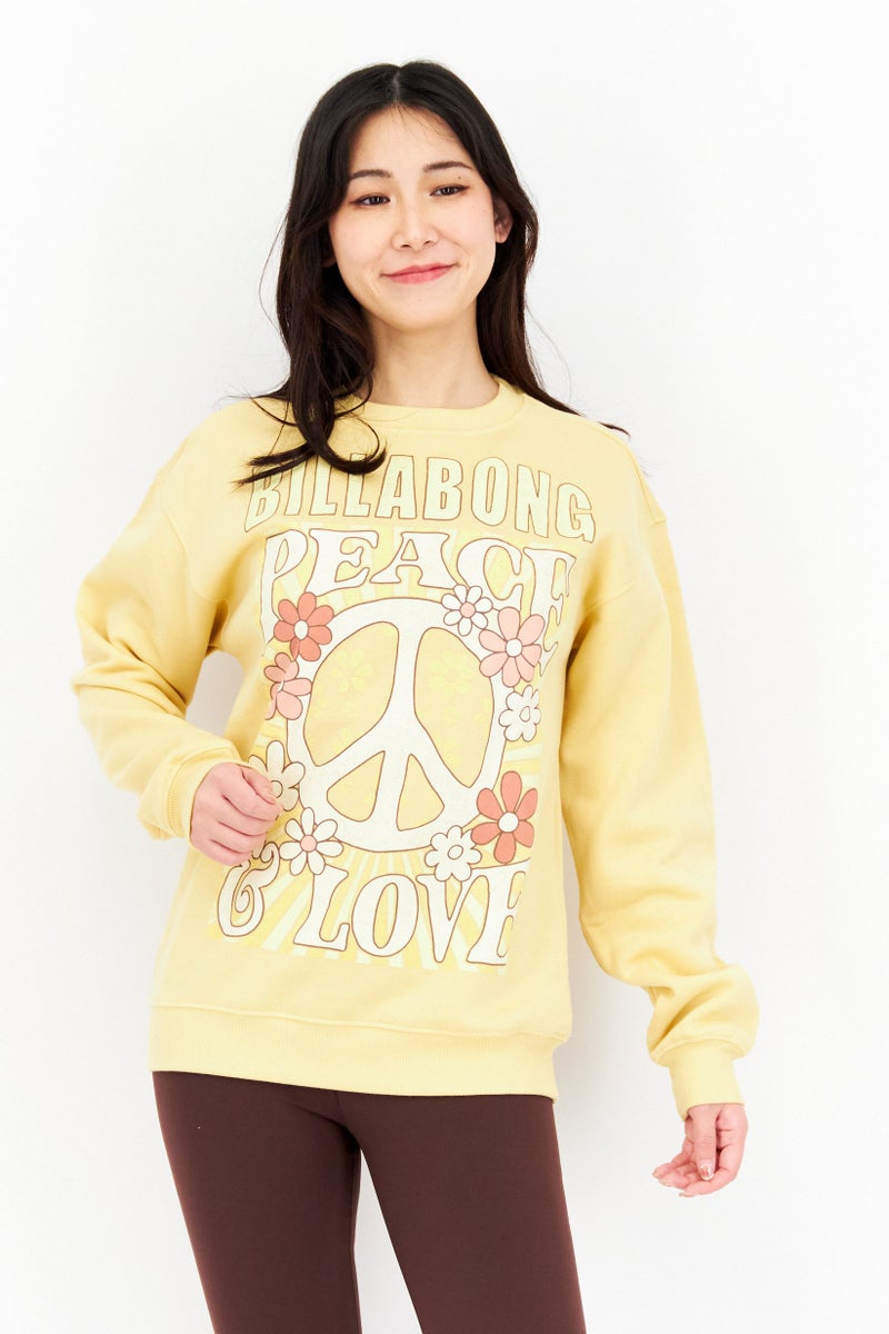 Billabong Women Crew Neck Long Sleeve Printed Sweatshirt, Yellow - Image 1
