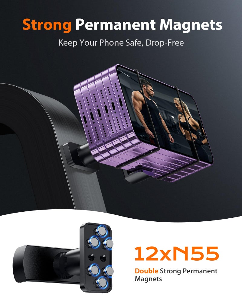 Stouchi Gym Magnetic Phone Holder, 360° Adjustable [N55 Dual Magnet] Phone Mount Gym Accessories for Women/Men, All Metal Portable Workout Essentials Compatible with 4.7-6.5" Smartphones, Black - Image 3