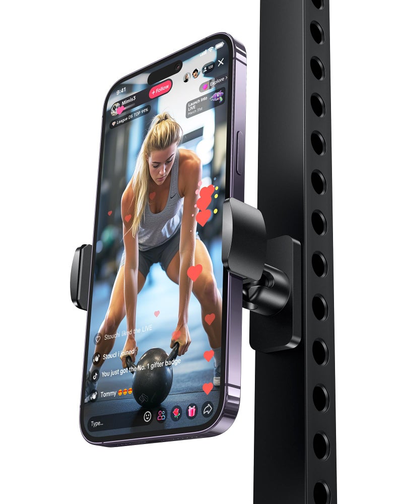 Stouchi Gym Magnetic Phone Holder, 360° Adjustable [N55 Dual Magnet] Phone Mount Gym Accessories for Women/Men, All Metal Portable Workout Essentials Compatible with 4.7-6.5" Smartphones, Black - Image 1