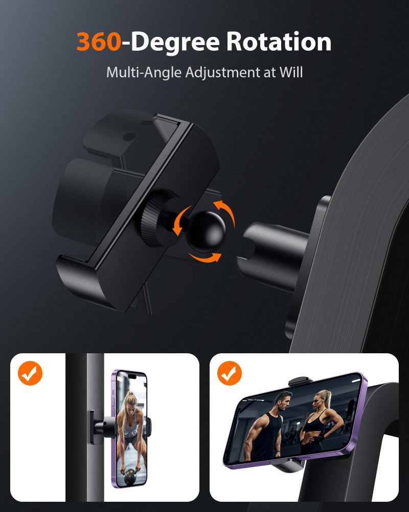 Stouchi Gym Magnetic Phone Holder, 360° Adjustable [N55 Dual Magnet] Phone Mount Gym Accessories for Women/Men, All Metal Portable Workout Essentials Compatible with 4.7-6.5" Smartphones, Black - Image 4