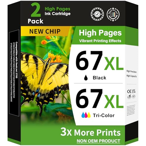 OFCINK 67 Ink Cartridges Black/Color Combo Pack Replacement for HP Ink 67 HP 67XL Ink Works for HP DeskJet 2855e 2827e 2800e 4255e 2755e 2700 4155e 4227e 2700e 2734e 2852e Envy 6055e 6000 6400 6455e Printer - Image 1