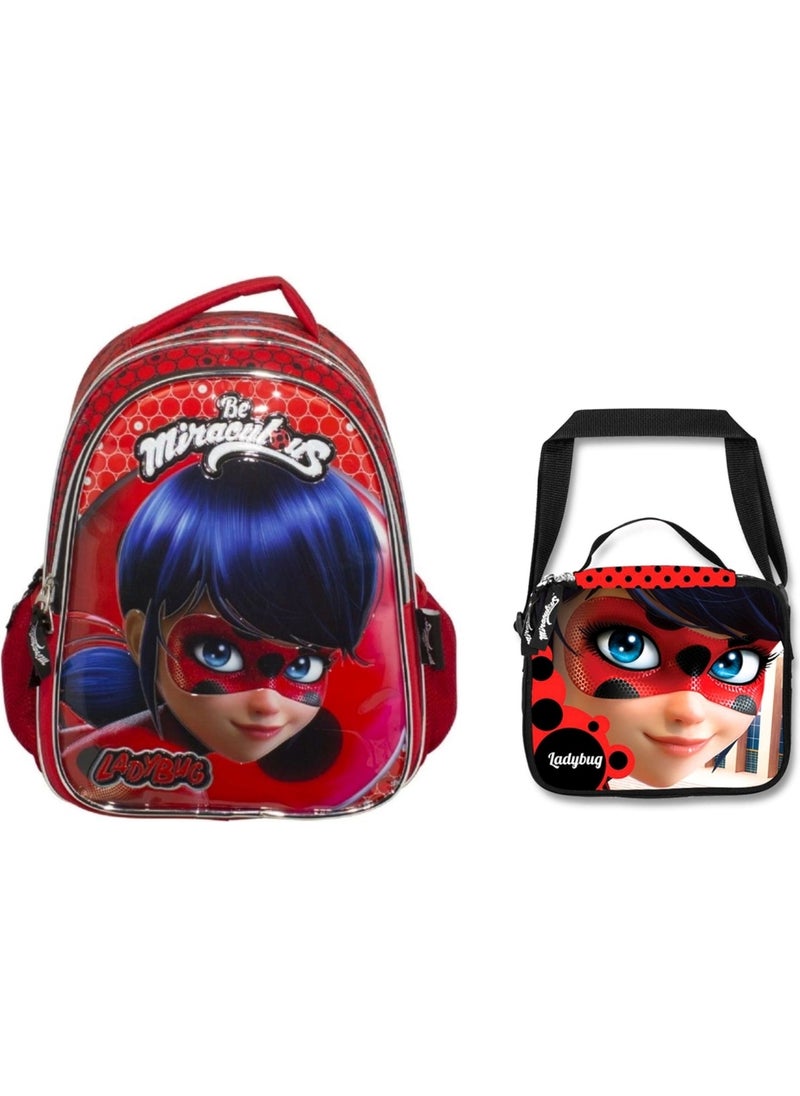 Miraculous Ladybug Embossed and Glittered Primary School Bag Lunch Box with Gift  - Image 1
