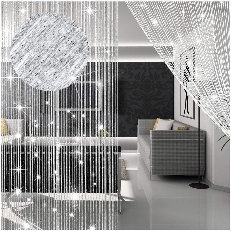 WILLBOND 4 Pcs String Curtains Glitter Fringe Curtains for Window 79 x 39 Inch Door Divider Strip Tassel for Wedding Living Room Bathroom Coffee ShopSilver