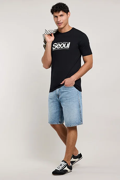أر أند بي Washed Denim Shorts with Button Closure
