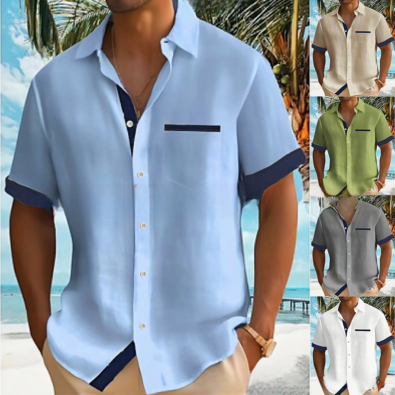 2023 Summer New Mens Fashion Casual Short Sleeve Shirt Green  - Image 2