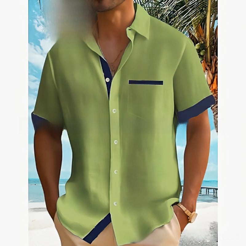 2023 Summer New Mens Fashion Casual Short Sleeve Shirt Green  - Image 4
