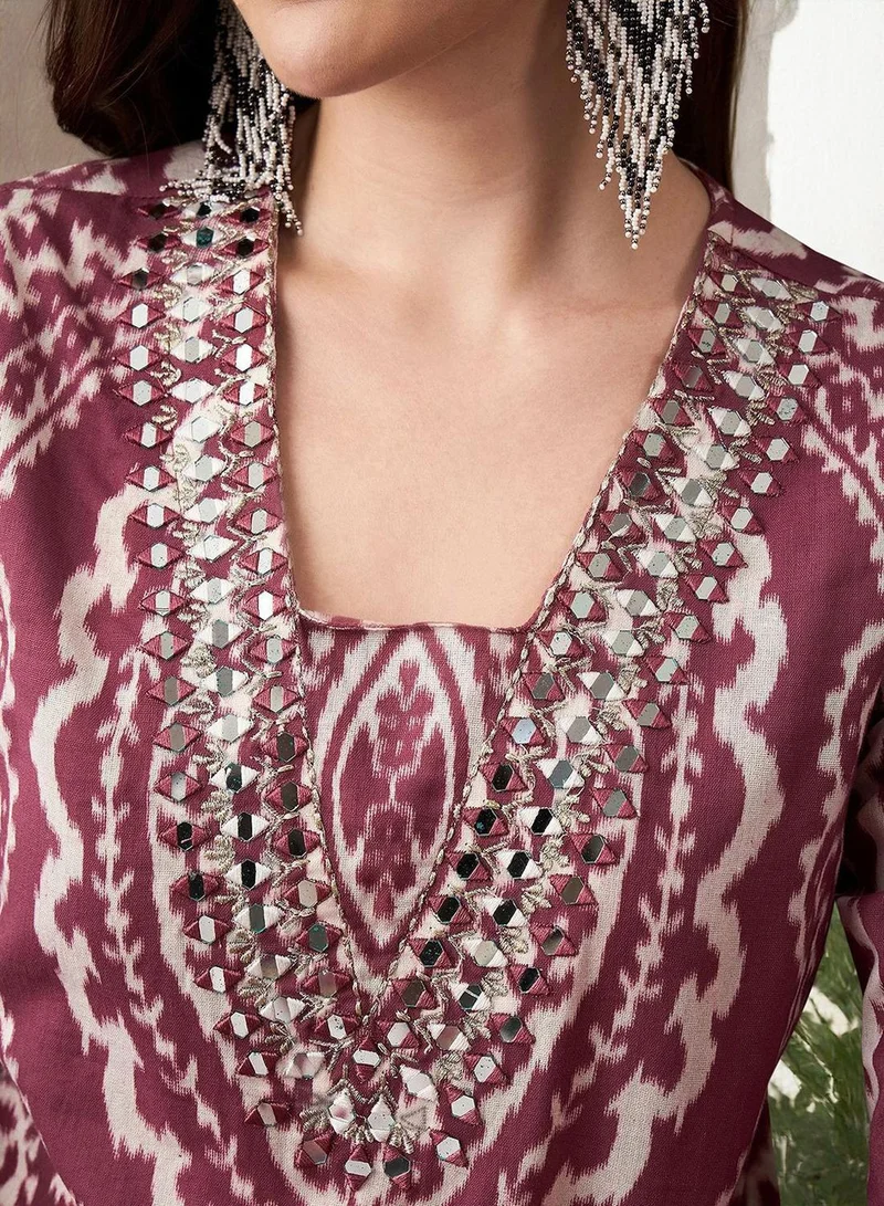 آي شين طقم تونيك نسائي قطن % مطبوع بطول كامل بقصة مستقيمة كاجوال