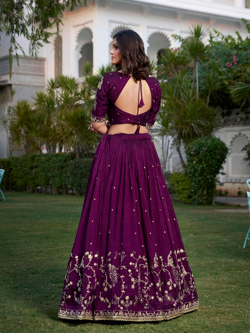 TRENDMALLS Women's Art Silk Embroidery Sequin Work Lehenga Choli With Dupatta (L280-Purple-Semi-stitched) - Image 2