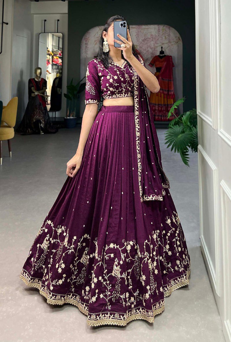 TRENDMALLS Women's Art Silk Embroidery Sequin Work Lehenga Choli With Dupatta (L280-Purple-Semi-stitched) - Image 4