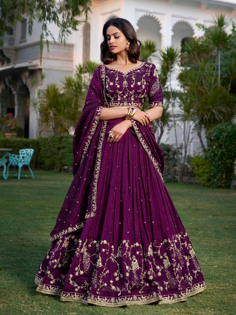 TRENDMALLS Women's Art Silk Embroidery Sequin Work Lehenga Choli With Dupatta (L280-Purple-Semi-stitched) - Image 3
