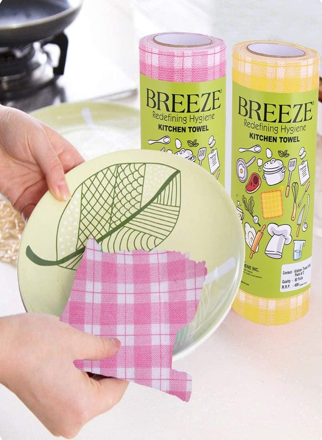 BREEZE Non-Woven Kitchen Towel Roll Reusable and Washable Tissue Paper Highly Absorbent & Extra Soft Quick Dry Multipurpose Rolls (Pack of 2, 80 Pulls Per Roll) - Image 2