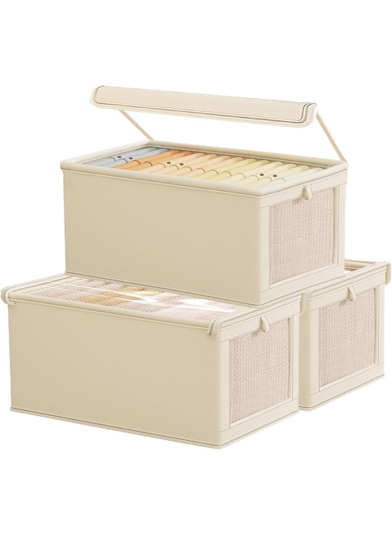 Y&D Large Storage Baskets for Shelves | Sturdy Fabric Closet Storage Bins for Organizing with Clear Window| 17"x10"x8" Collapsible Home Organization with Lid,  3-Pack-1  - Image 1