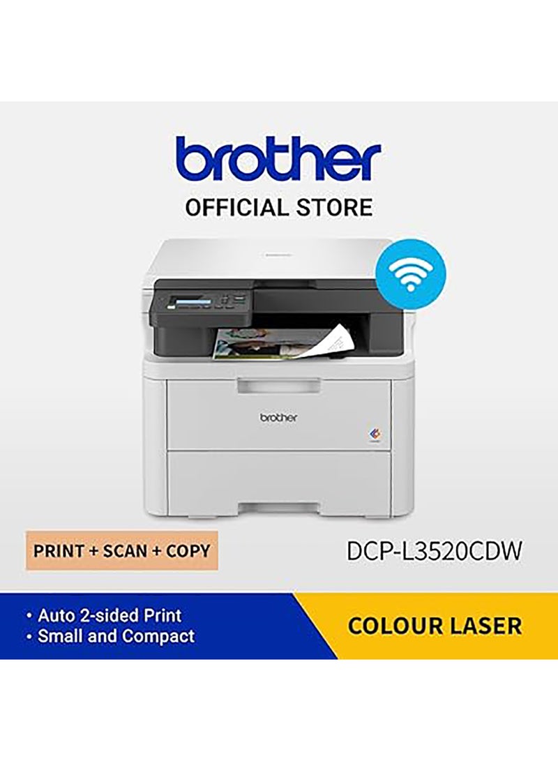 brother DCP-L3520CDW 3-in-1 Colour Wireless LED Printer |Print, copy & scan| USB 2.0 | A4|UK Plug White - Image 3