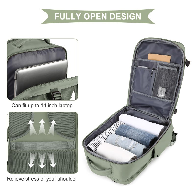 coowoz Travel Backpack For Women Men,Carry On Backpack,Hiking Backpack Waterproof Outdoor Sports Rucksack Casual Daypack travel essentialsï¼ˆGray Greenï¼‰ - Image 5