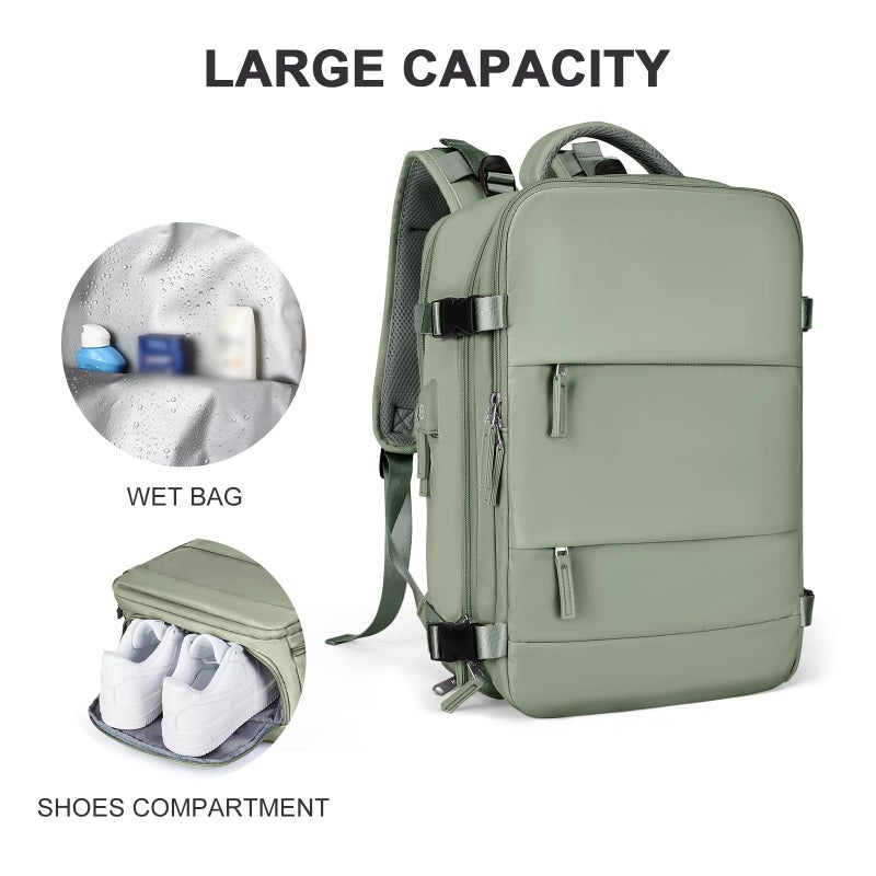 coowoz Travel Backpack For Women Men,Carry On Backpack,Hiking Backpack Waterproof Outdoor Sports Rucksack Casual Daypack travel essentialsï¼ˆGray Greenï¼‰ - Image 3