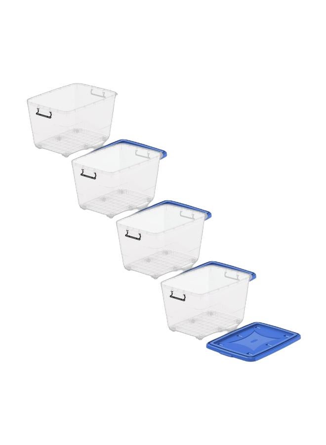 Cosmoplast 82L Clear Plastic Storage Box With Wheels & Lockable Lid (Pack Of 4) - Image 1