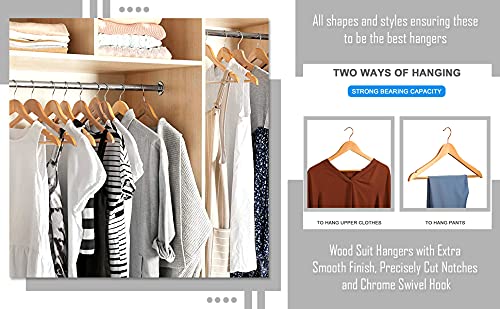 Ash  Roh Ash & Roh® - Beige Wood Smooth Finish, 360 Degree Swivel Hook Non-Slip and Precisely Cut Notches Hangers for Coats, Jacket, Pants, and Dress Clothes (Pack of 4) - Image 2