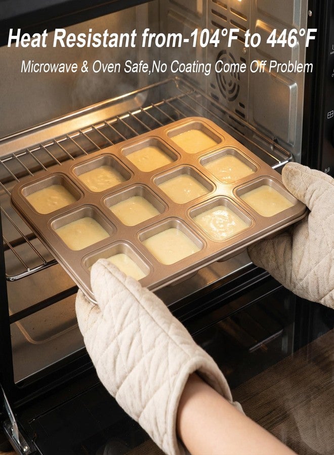 Xaajooio 3 Pcs Brownie Pan with Dividers, 12 Cavity Square Non-Stick All Edges Carbon Steel Baking Pan for Brownies, Cupcakes, Cookies, and Bread, Gold - Image 3