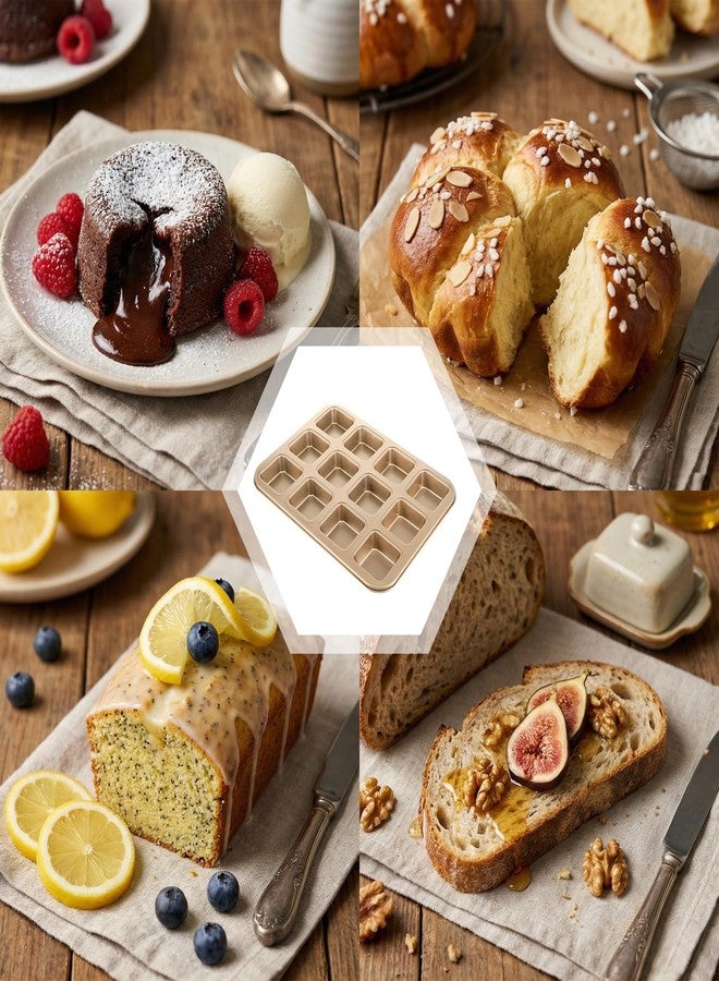 Xaajooio 3 Pcs Brownie Pan with Dividers, 12 Cavity Square Non-Stick All Edges Carbon Steel Baking Pan for Brownies, Cupcakes, Cookies, and Bread, Gold - Image 5