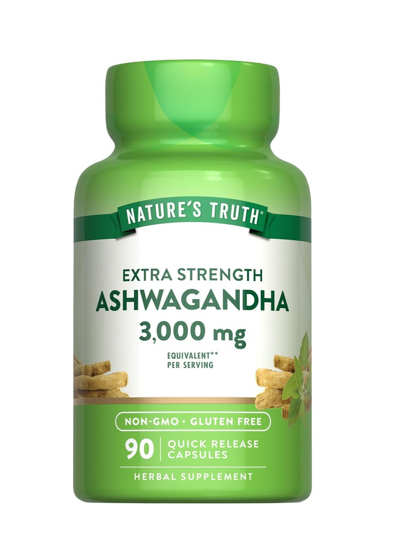 Nature's Truth Ashwagandha Capsules | 3000mg | 90 Count | Extra Strength | with Black Pepper | Non-GMO & Gluten Free Supplement  - Image 1