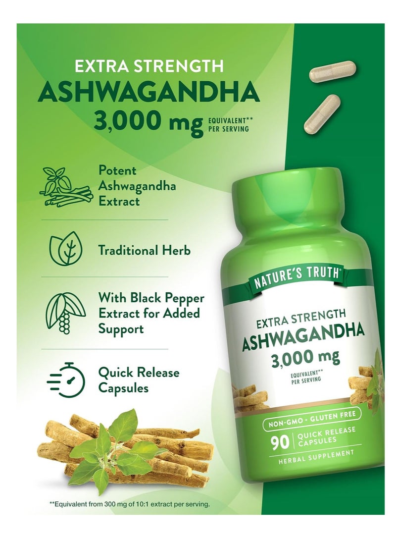 Nature's Truth Ashwagandha Capsules | 3000mg | 90 Count | Extra Strength | with Black Pepper | Non-GMO & Gluten Free Supplement  - Image 3