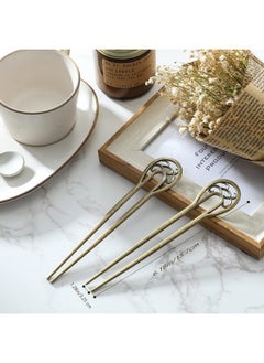 Chuangdi 2 Pieces Nordic Classical Metal U Shaped Hairpin Vintage Hair Sticks Hair Fork Pins 2 Prong Updo Chignon Pins Hair Accessory For Women Girls Hairstyles (Bronze)  - Image 2